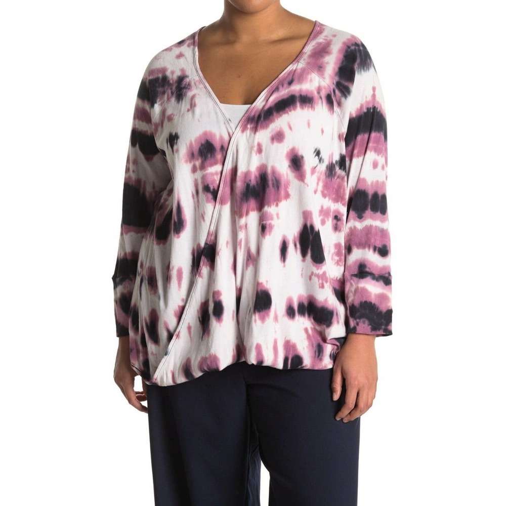 Fourteenth Place 4X Wrap Top Purple Tie Dye Shirt Surplice Plus Long Sleeve NEW